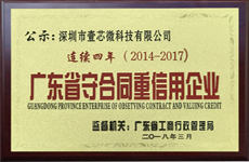 壹芯微重合同守信用企業(yè)證書